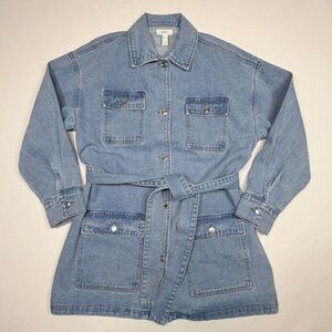 Forever 21 Denim Utility Shirt/Jacket Belted Safari Military Womens M